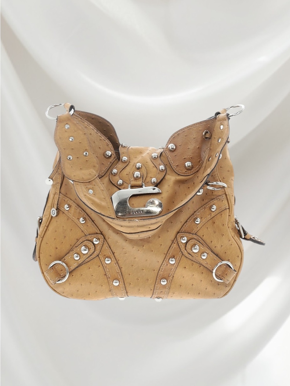 Guess Tan Studded Leather Shoulder Bag